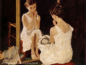 Self Love - Understanding True Beauty -- Girl looking in the mirror (painting by Norman Rockwell)