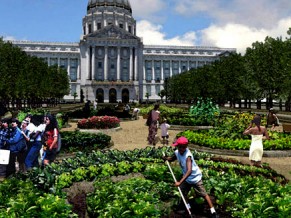 Urban Farming -San Francisco- a large victory garden in front of City Hall.