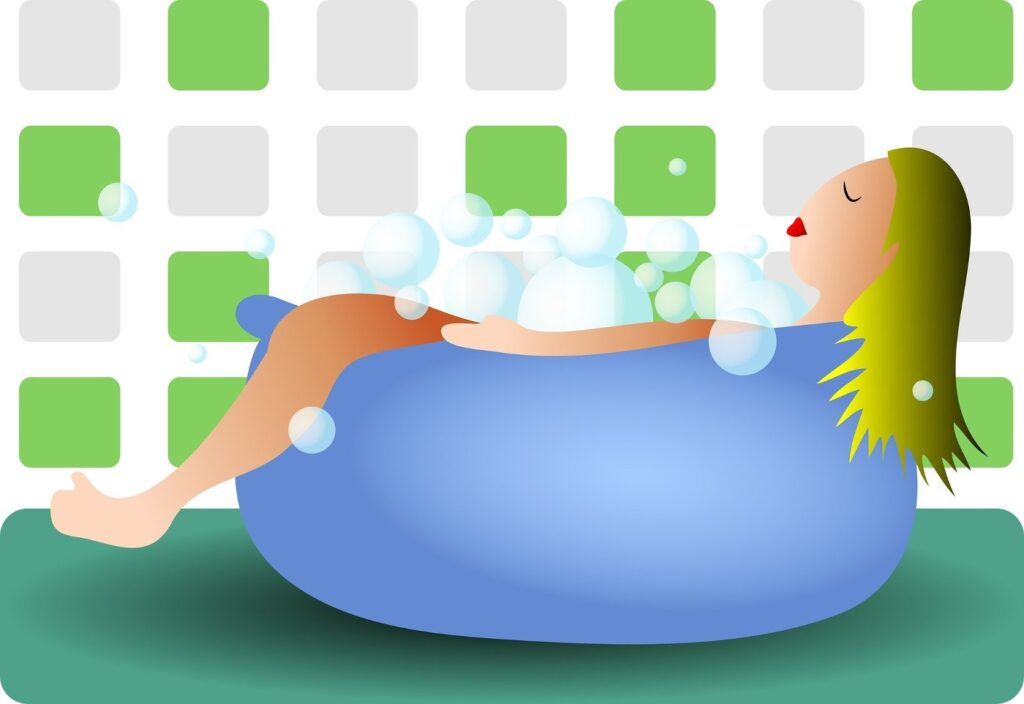 Illustration of happy woman in bubble bath