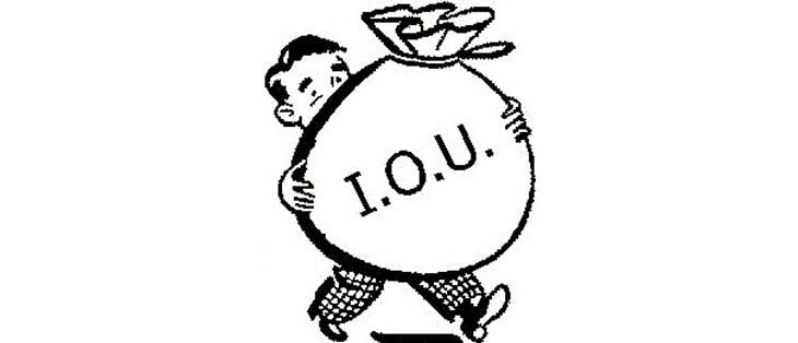 Man holding bag of money - IOU