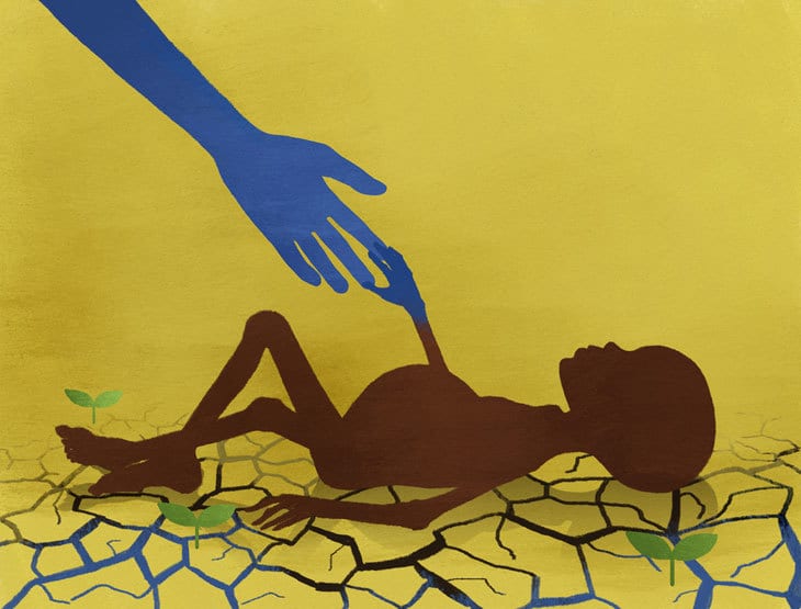 starving child being helped