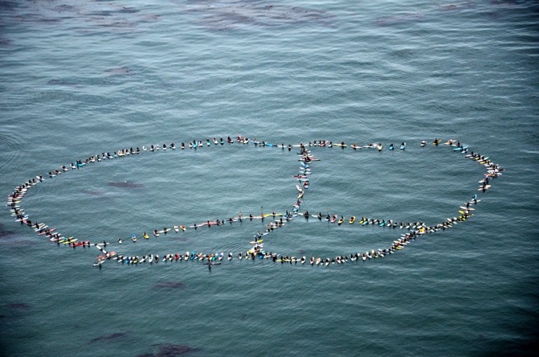 Peace Sign Paddle Out - 2011 NRDC Benefit Aerial Photo