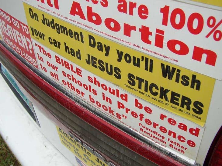 Bumper stickers on car
