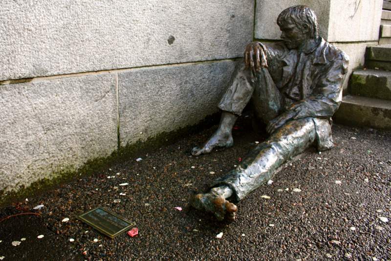 Statue of homeless man in Bergen, Norway