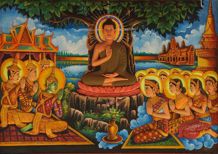 Painting of Buddha with disciples
