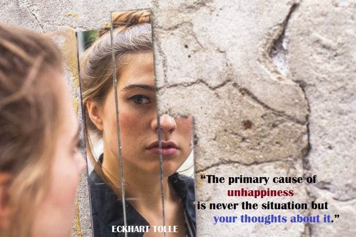 Eckhart Tolle quote about unhappy thoughts