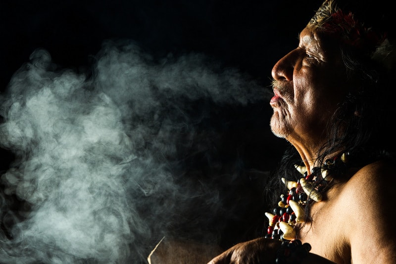 Shaman at ayahuasca ceremony in Ecuador