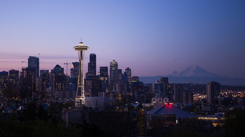 Evening scene of Seattle skyline