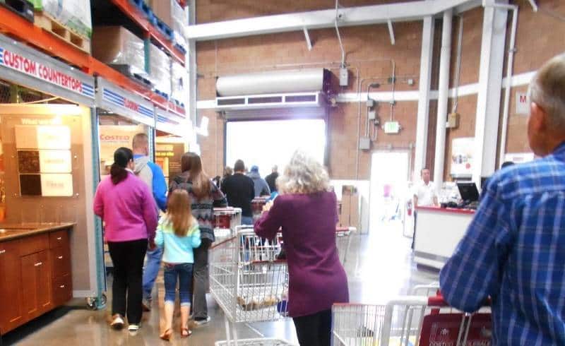 Customers in line at Costco - My Costco Sunday morning touchdown