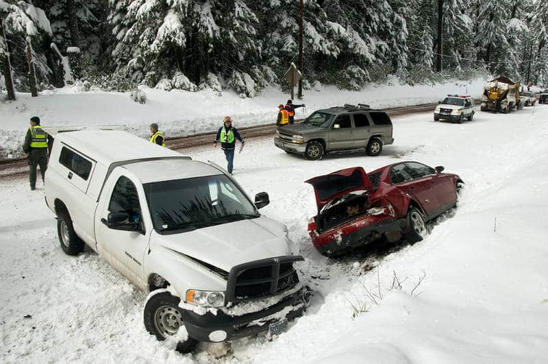 Car accident on a snowy road - The bravest you