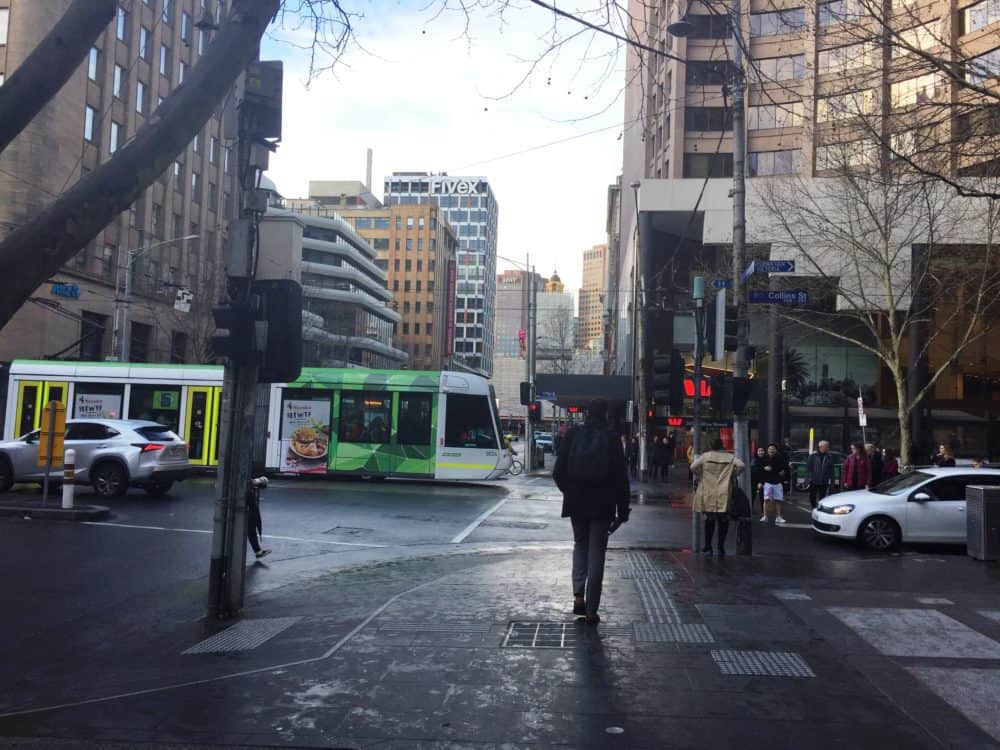 Morning street scene in Melbourne, Australia - Going down under and coming back up