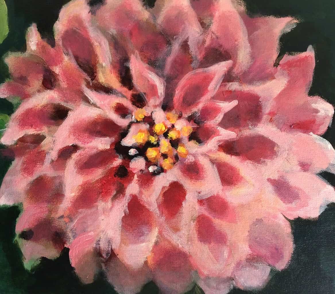 PAINTINGS BY MOLLY CRANCH: How mindfulness positively impacted her work 89 Pink dahlia painting - Art by Molly Cranch