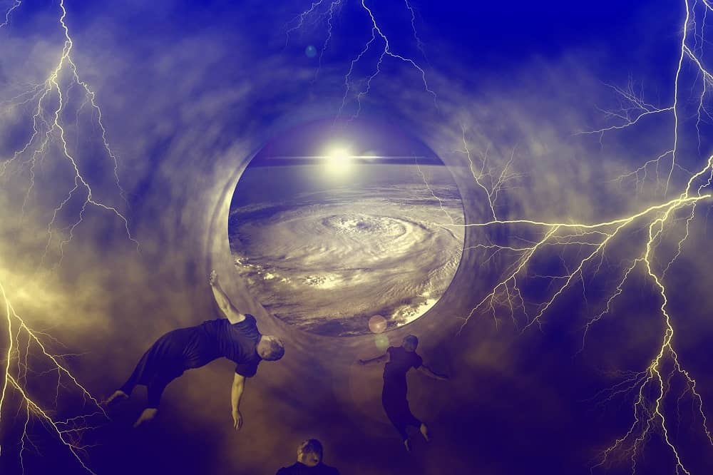 Men floating below a bubble, surrounded by lightning bolts - Prophets in our midst