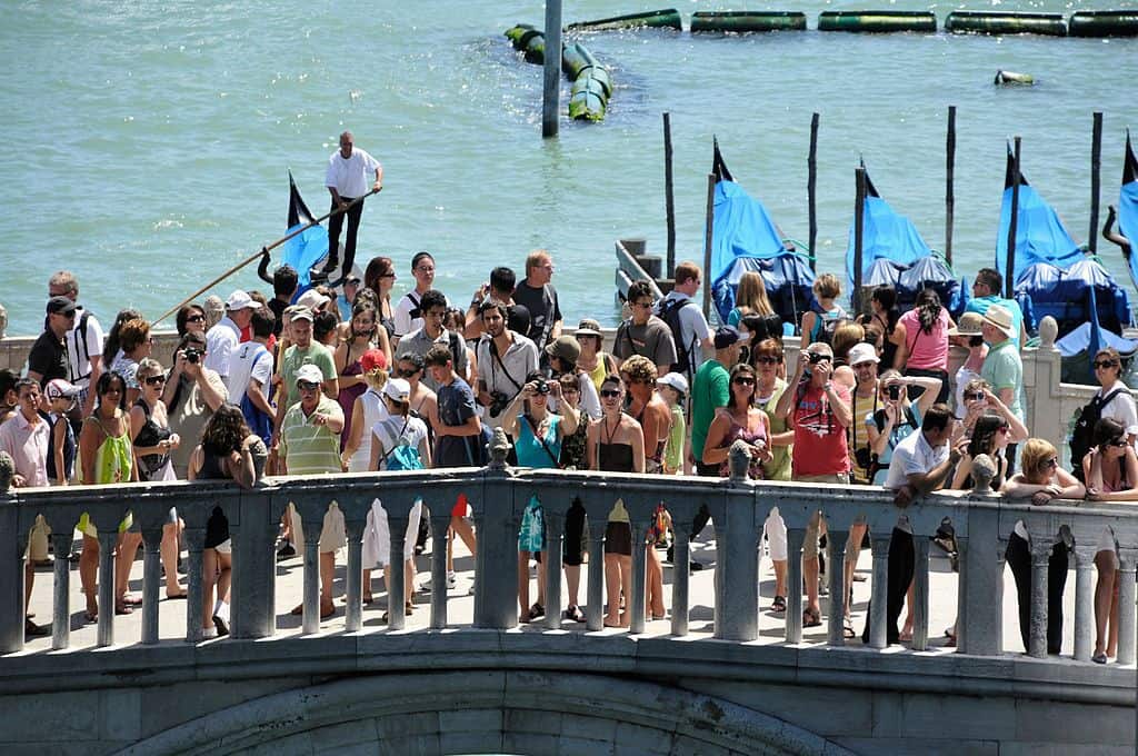 Group of tourists on Ponte della Paglia Venice- Crowded out