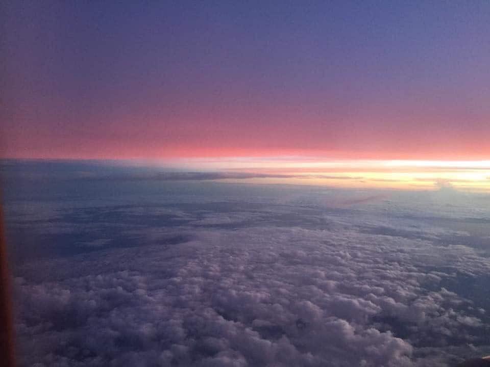 Sunset on plane ride from Mexico City to Panama City - A day in Montevideo