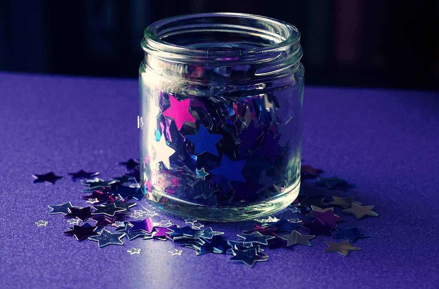Star-shaped glitter in a jar