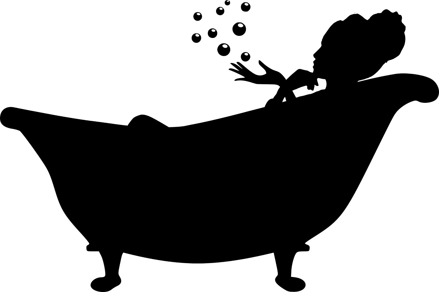 Woman soaking in tub (black and white graphic)