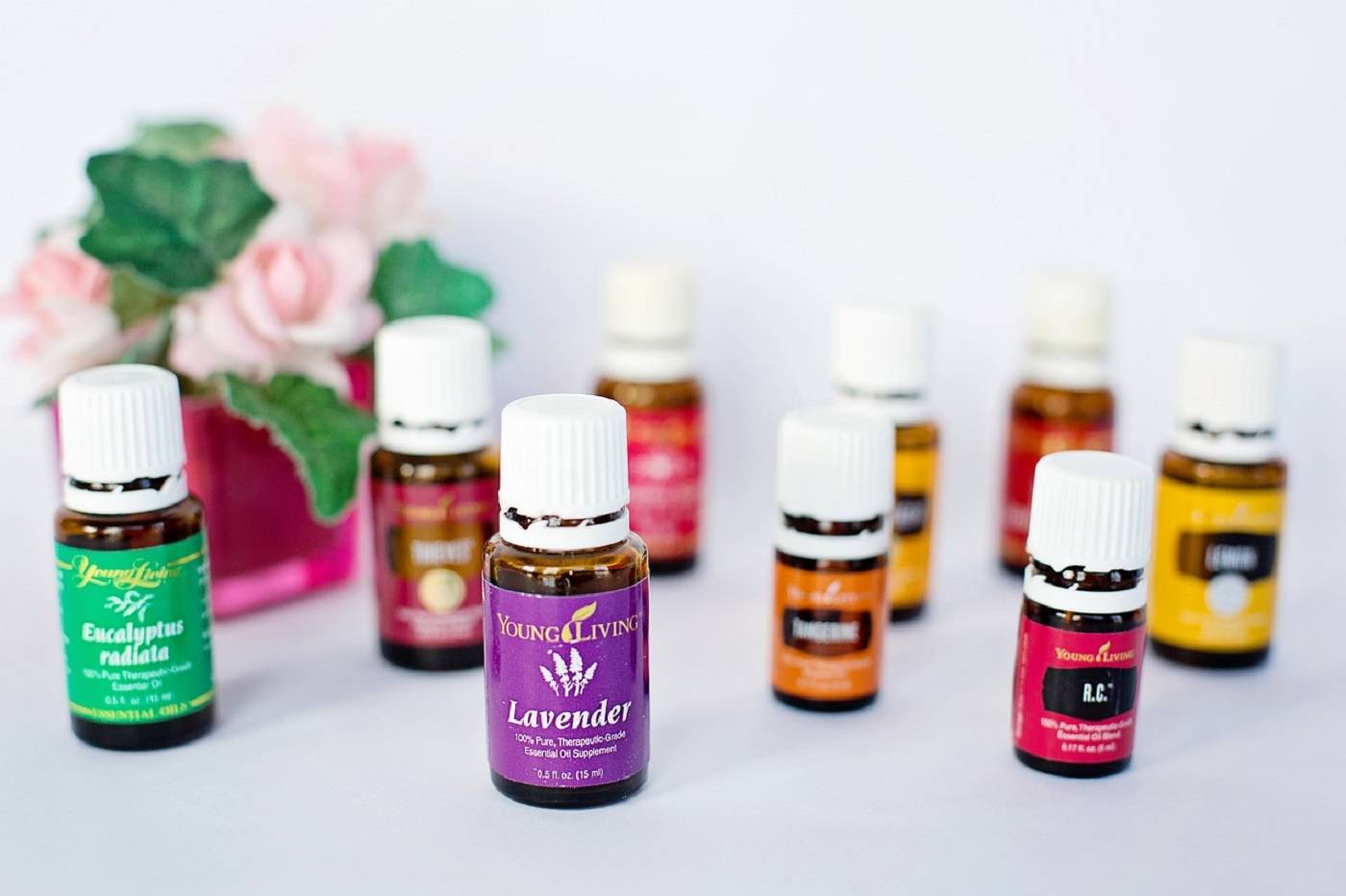 Various essential oils in bottles