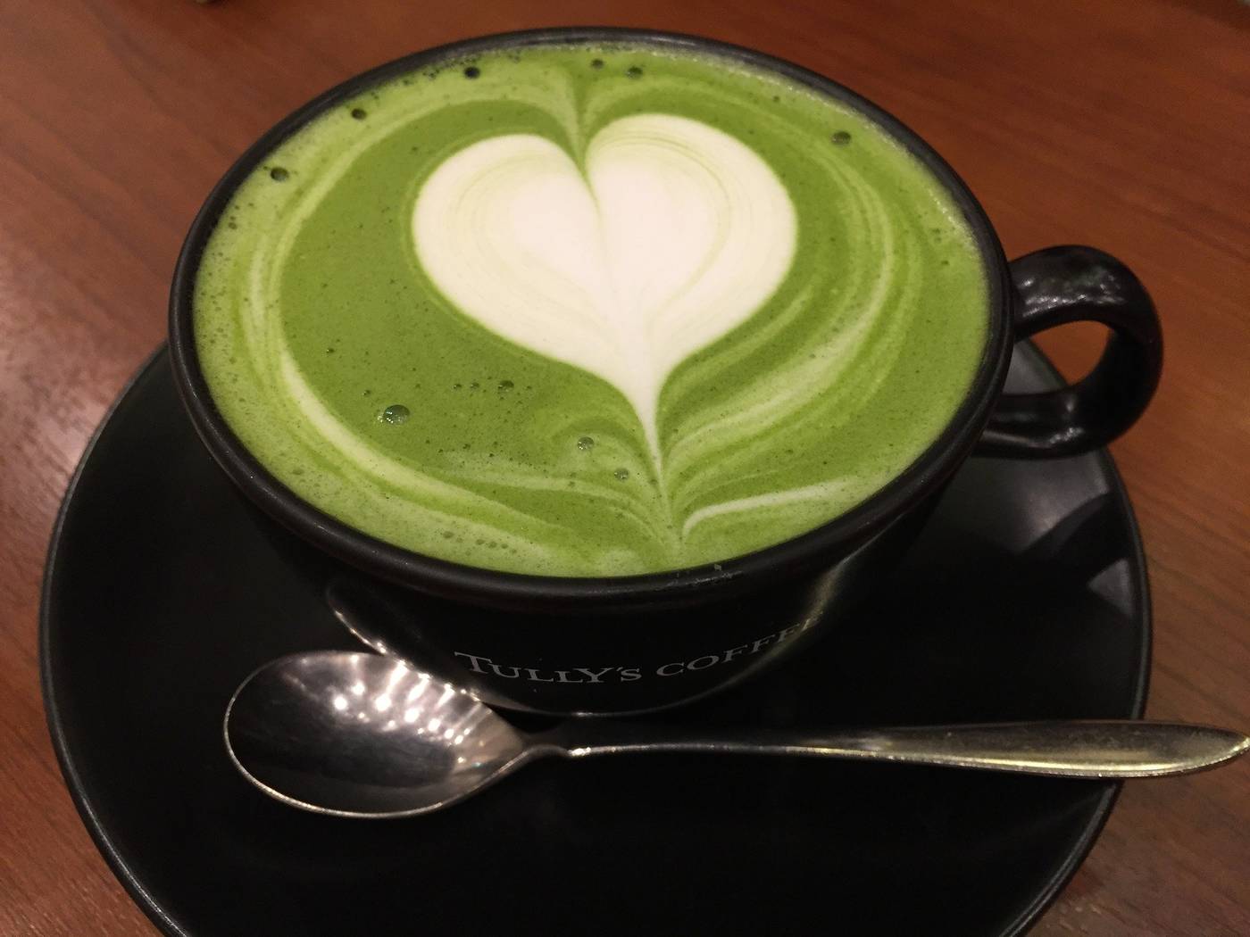 Matcha green tea with heart
