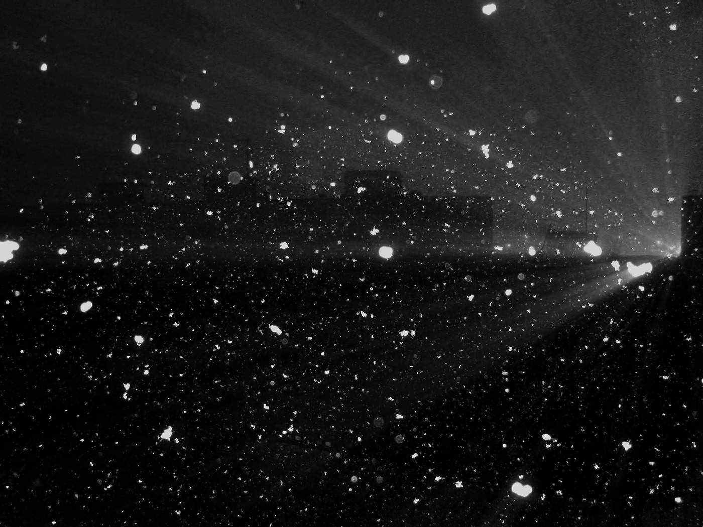 Snowflakes falling at night