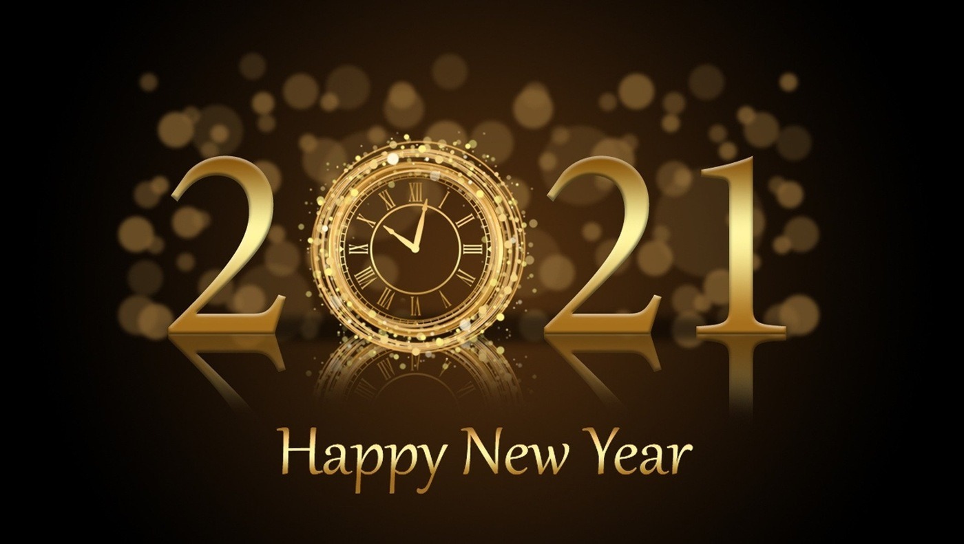 2021 Happy New Year sign with clock