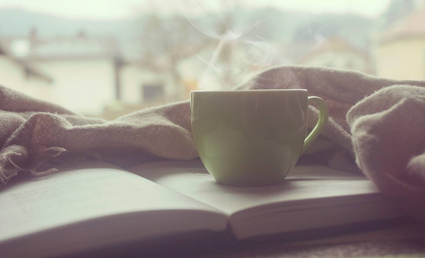 POEMS BY APRIL ALMEIDA: Cuppa Confusion, Mind Coping and more 13 Steaming cup of coffee with book