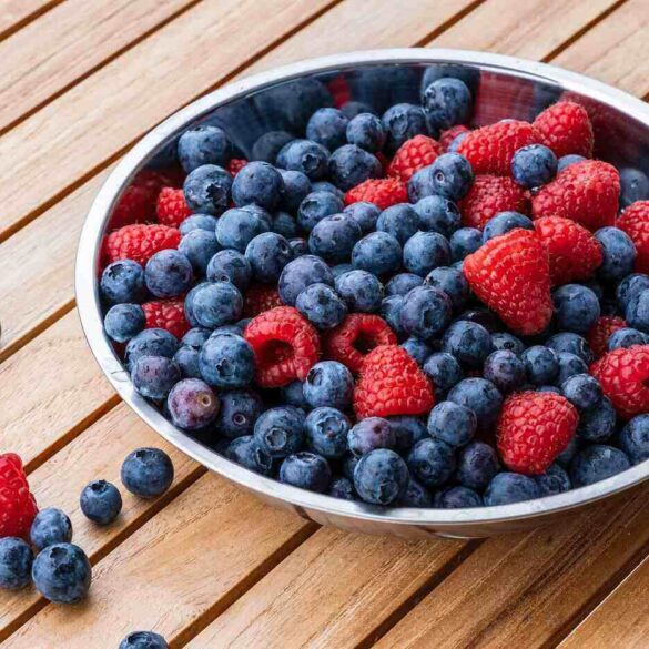 Bowl of raspberries and blueberries