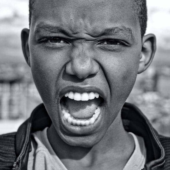 Angry African-American boy's face
