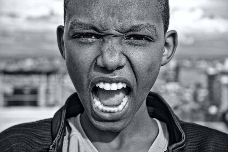 Angry African-American boy's face