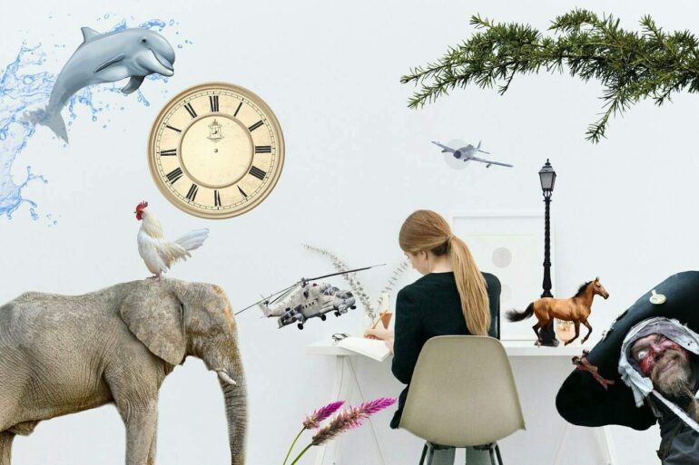 woman with pictures of writing ideas