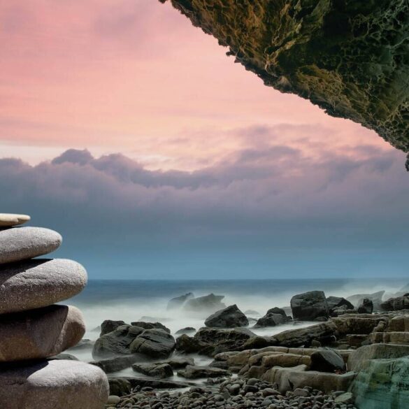 feng shui stones on a beach