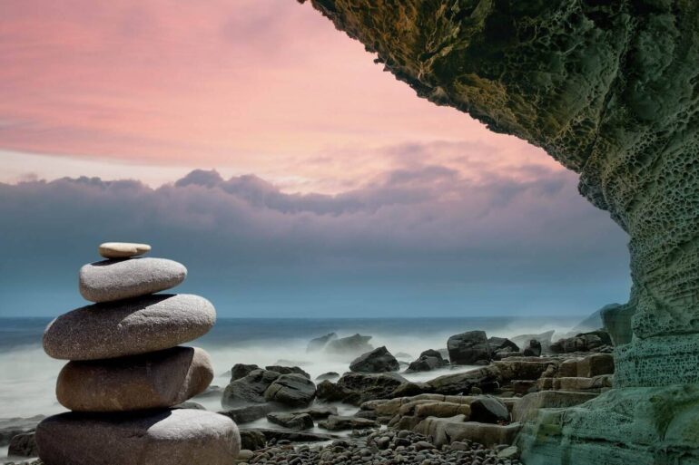 feng shui stones on a beach