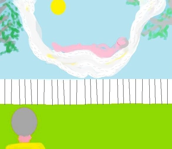 Illustration of man lying in white hammock