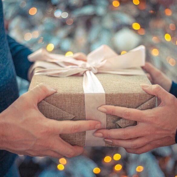 gift wrapped in brown paper and ribbon