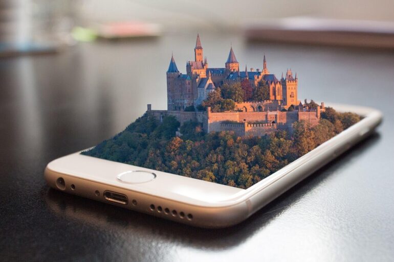 castle growing out of a mobile phone