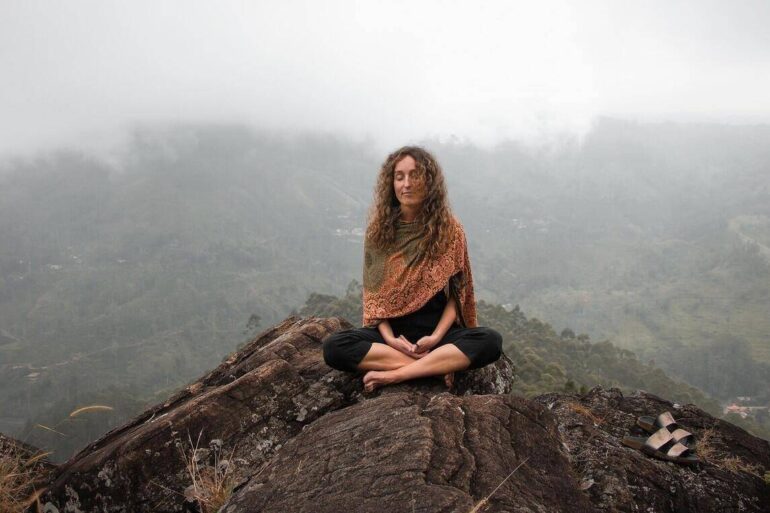 NEGATION IS THE PATHLESS WAY OF MEDITATION: Stillness of mind is the true mind 13 woman on hill meditating