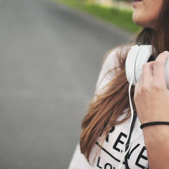 Young woman wearing headphones