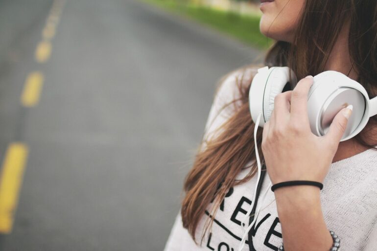 Young woman wearing headphones