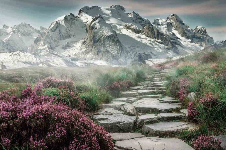 Rocky path through mountains