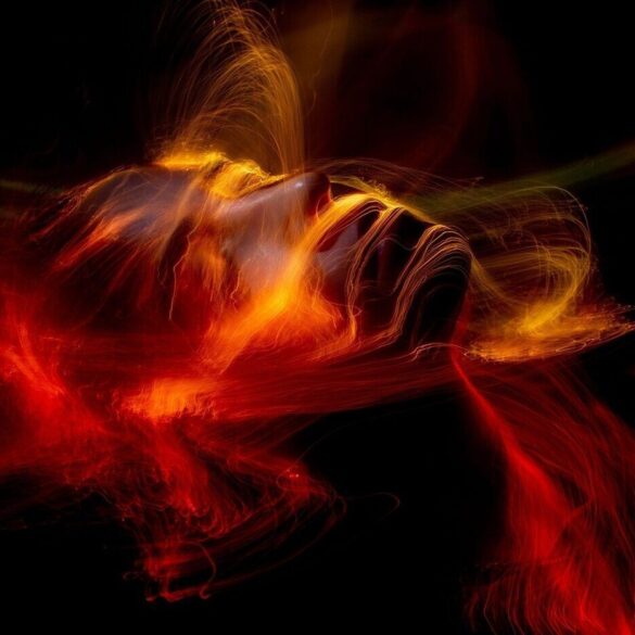 Woman face made out of flames