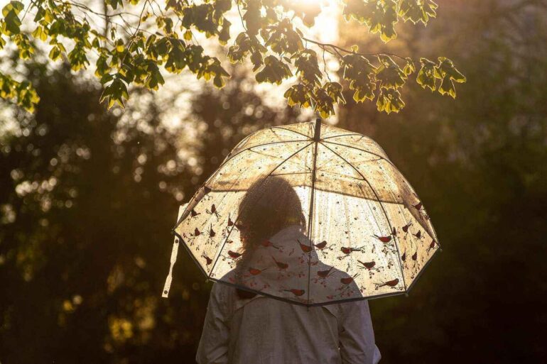 Woman with translucent umbrella