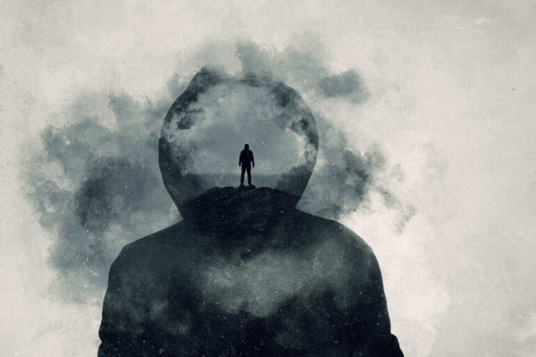 Silhouette of man with brain fog
