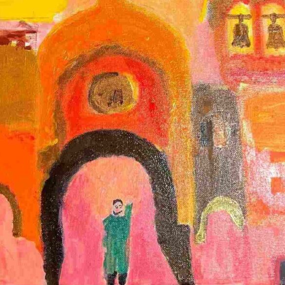 Archangel Michael and President Zelenskyy at the Great Gate of Kiev (cropped)