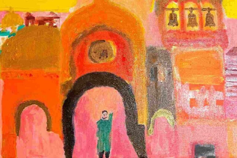 Archangel Michael and President Zelenskyy at the Great Gate of Kiev (cropped)