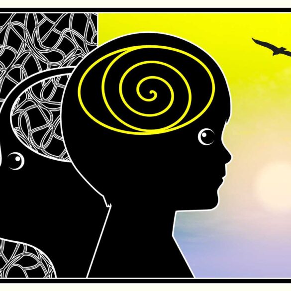 Illustration of child's brain before and after meditation