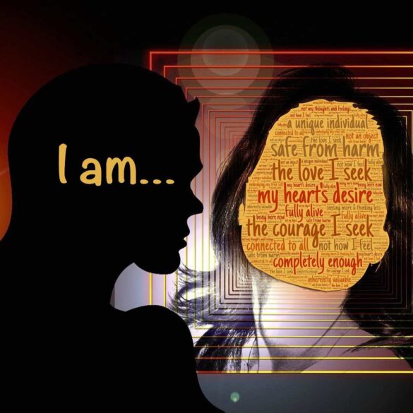 Woman's silhouette next to self-affirming words