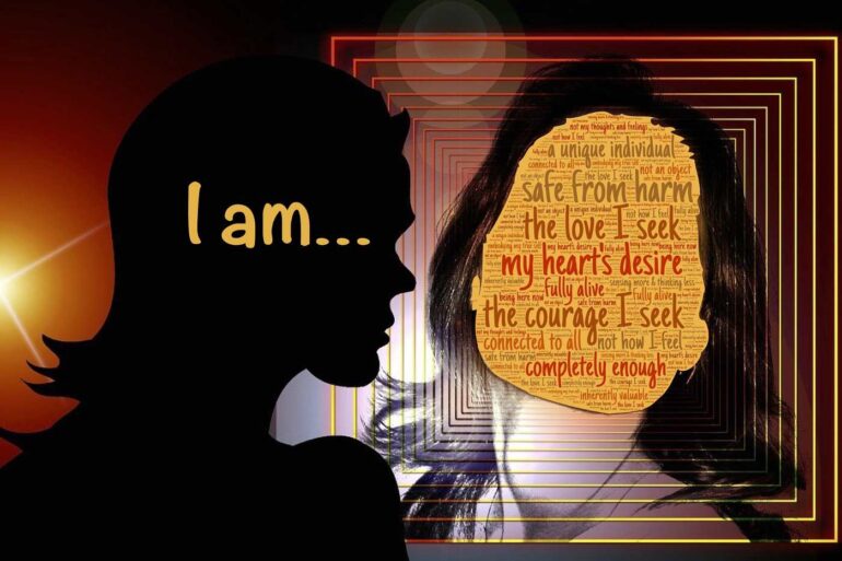 Woman's silhouette next to self-affirming words