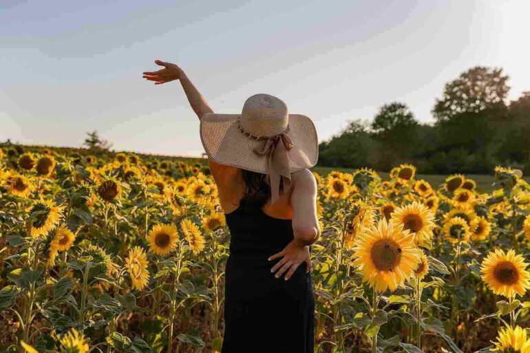 woman in a field of sunflowers