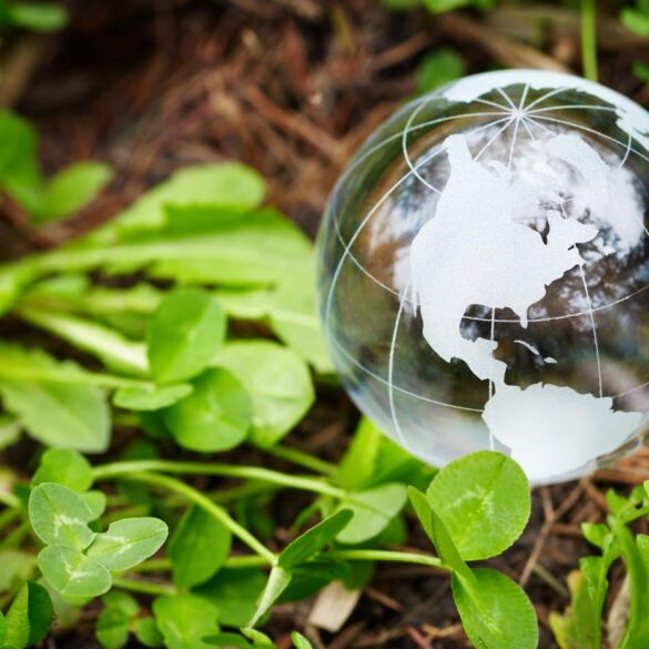 Transparent Earth sitting on ground
