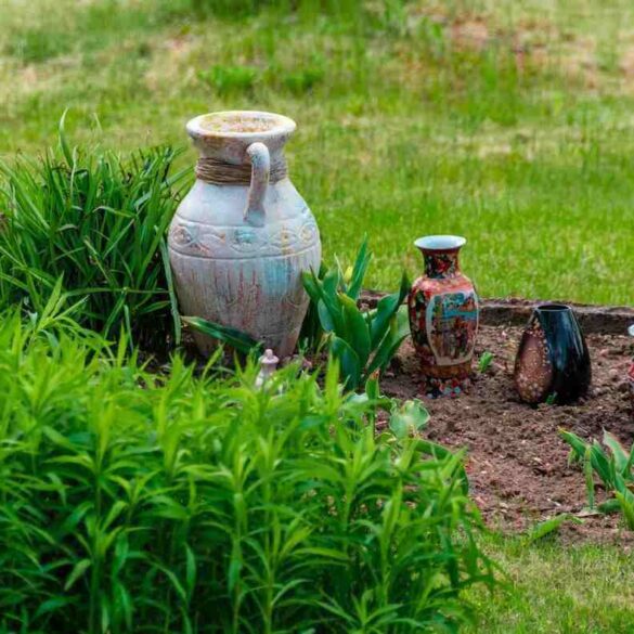 Clay vases in a field